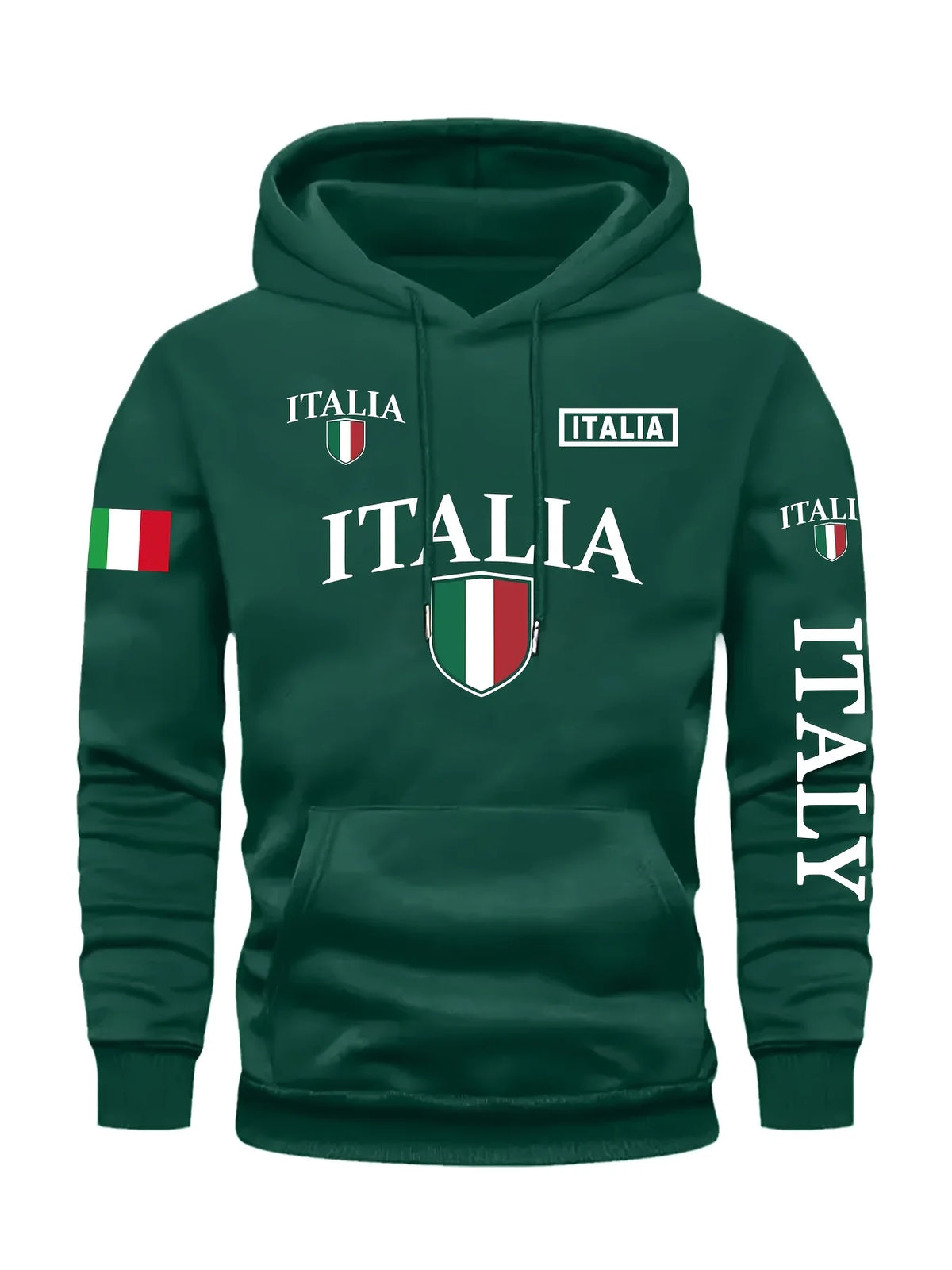 Men's Italy Flag Shield Bold ITALY Letter Print Hoodie Grey Casual Pullover Front Pocket Ribbed Cuffs Comfort Fit Urban Fashion - Matrix Studios