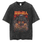 Anime Attack on Titan Vintage Washed Print T-shirt Mikasa Ackerman Eren Jaeger Wings of Freedom Logo Mens Summer Cotton T-shirts - Matrix Studios