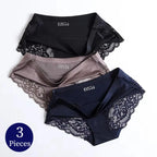3pcs Lace Women's Panties French Seamless Underwear Female Ice Silk Briefs Solid Color Breathable Underpants Lingerie - Matrix Studios