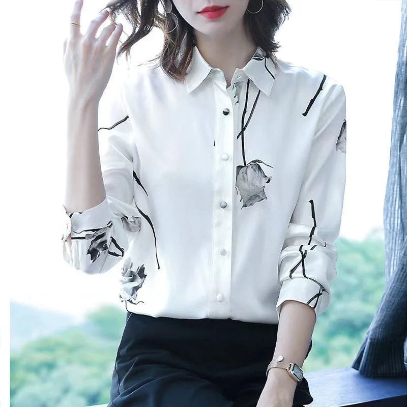 Woman Spring Autumn Style Blouses Shirts Lady Casual Long Sleeve Turn-down Collar Flower Printed Blusas Tops DF4851 - Matrix-studios.com