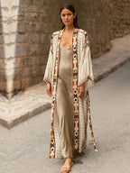 Bohemian Printed Bikini Cover-ups Elegant Self Belted Kimono Dress Tunic Women Plus Size Beach Wear Swim Suit Cover Up Q1228 - Matrix Studios