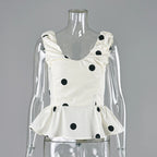 Linad Vintage Polka Dot Backless Tank Tops Summer Street Chic Slim Deep V Neck Vest Casual Ruffles Sleeveless Tops Woman 2026 - Matrix-studios.com