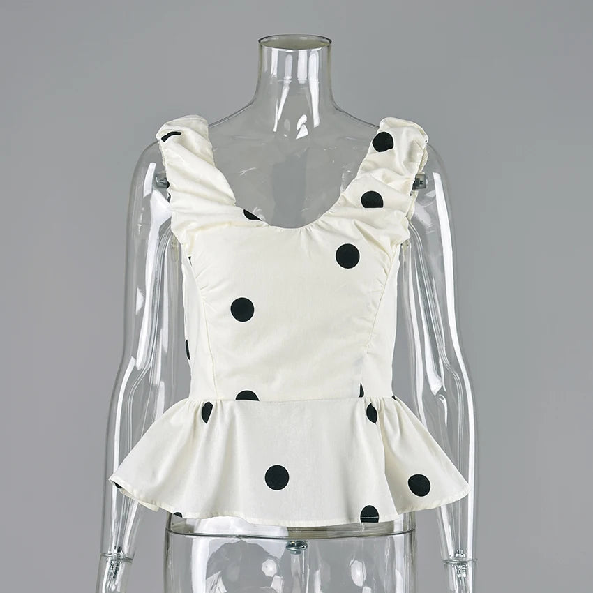 Linad Vintage Polka Dot Backless Tank Tops Summer Street Chic Slim Deep V Neck Vest Casual Ruffles Sleeveless Tops Woman 2026 - Matrix-studios.com