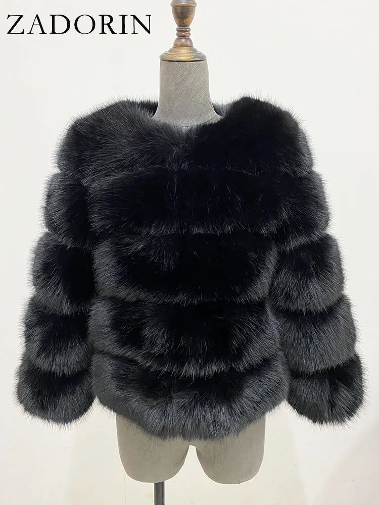 ZADORIN S-6XL Mink Coat Winter Black White Faux Fur Coat Woman Elegant Fluffy Faux Fur Jacket Top Short Fur Coats Woman Clothing - Matrix Studios
