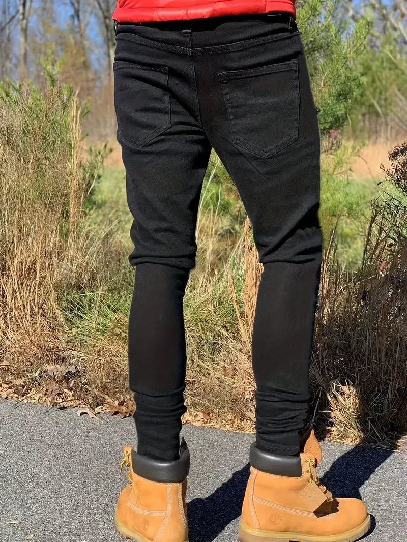 Slim-fit Men's Washed Jeans Casual Straight Leg Trousers for Men Dark Blue Jeans - Matrix Studios