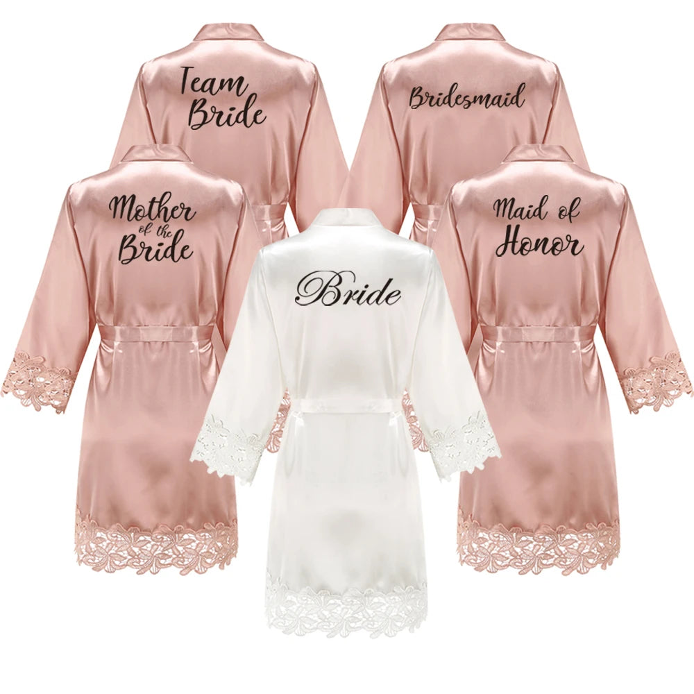 Bridesmaid Robes Rose Gold Bride Robe Wedding Bridesmaid Gift Satin Lace Robe Bridal Dressing Gown Bachelorette Party Pajamas - Matrix-studios.com