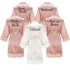 Bridesmaid Robes Rose Gold Bride Robe Wedding Bridesmaid Gift Satin Lace Robe Bridal Dressing Gown Bachelorette Party Pajamas - Matrix-studios.com