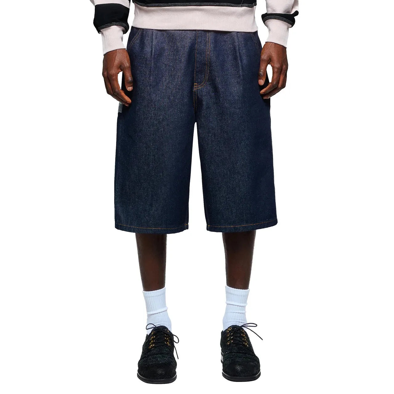 On Air Shorts Men Casual Baggy Jeans Short Y2k Retro Blue Pocket Embroidery Wide Leg Denim Jorts Hip Hop Skateboard Streetwear