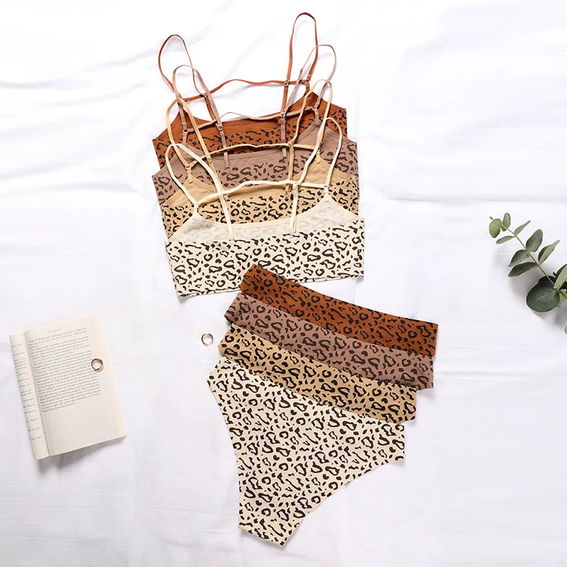 Hot Sale Leopard Ice Silk Bralette Wireless Active Fitness Tracelss Bra Brief Seamless Bra And Panty Set For Women - Matrix-studios.com