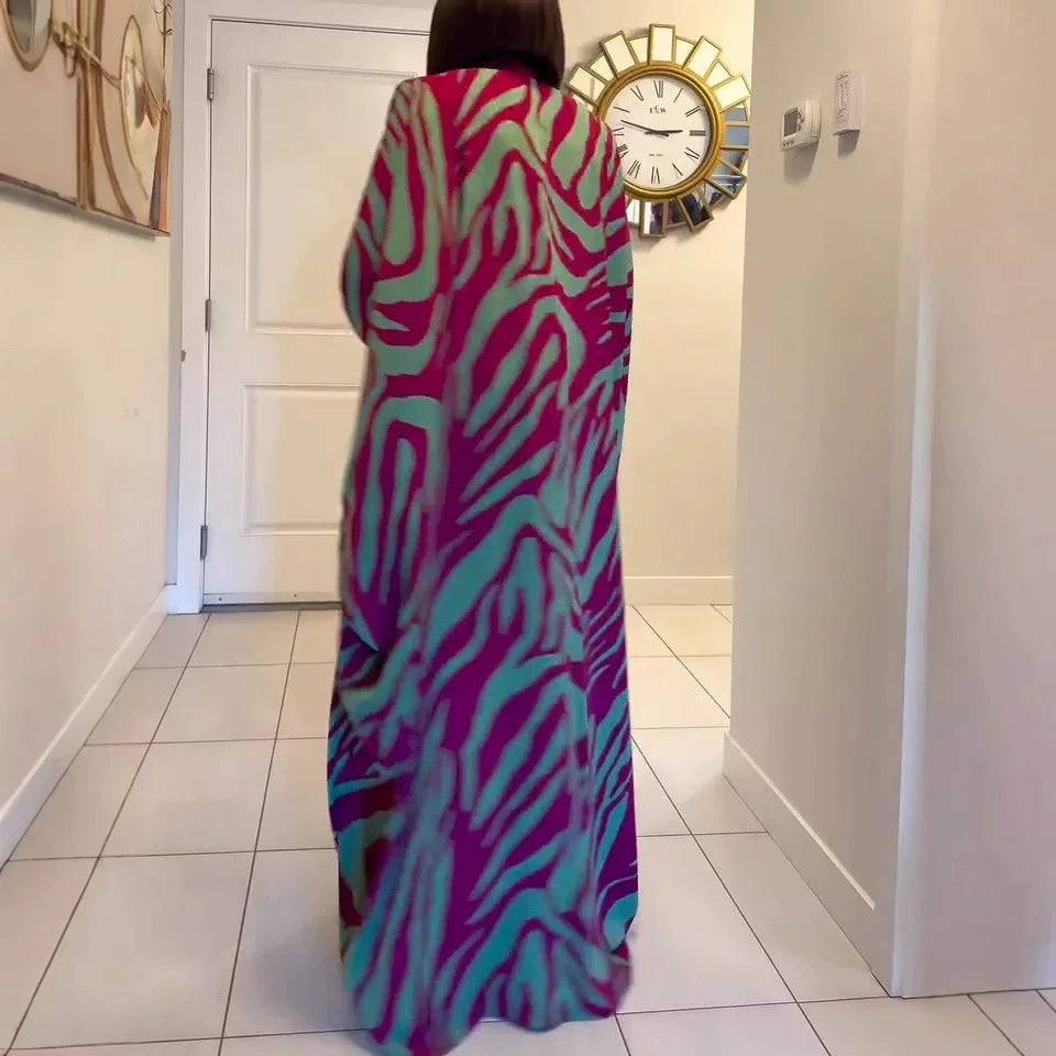 Ramadan Muslim fashion new vacation beach cape cardigan 3D digital printing casual Middle East Dubai robe women's clothing - Matrix-studios.com