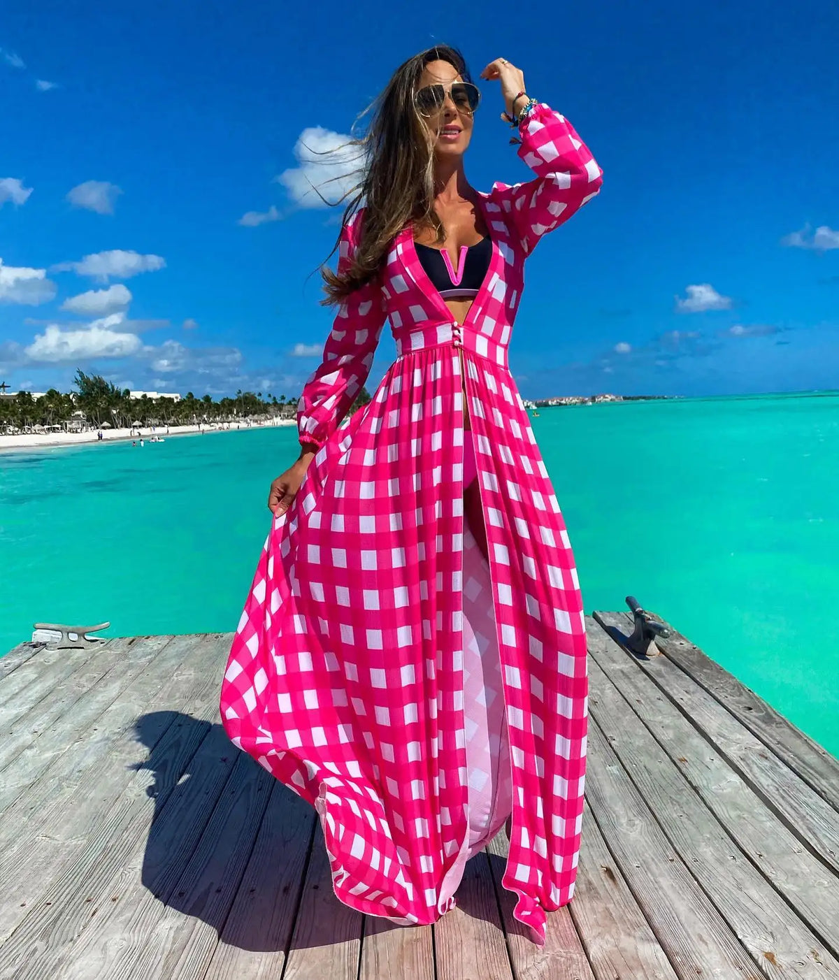 Women Swimsuit Crochet Beach Cover Up Dress Sleeve Kaftan Beach Tunic Long Pareos Bikinis Cover Ups Summer Robe Plage Beachwear - Matrix Studios