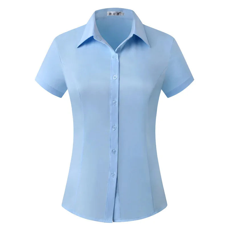 Women's Short-sleeved Slim-fitting White Large Size Business Wear Short-sleeved Women Shirt Women Tops Blouse Women - Matrix-studios.com