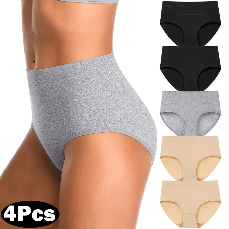 4Pcs Cotton Panties Women High Waist Underwear Body Slim Abdominal Shapers Plus Size Panties Briefs Girls Sexy Lingeries Female - Matrix Studios