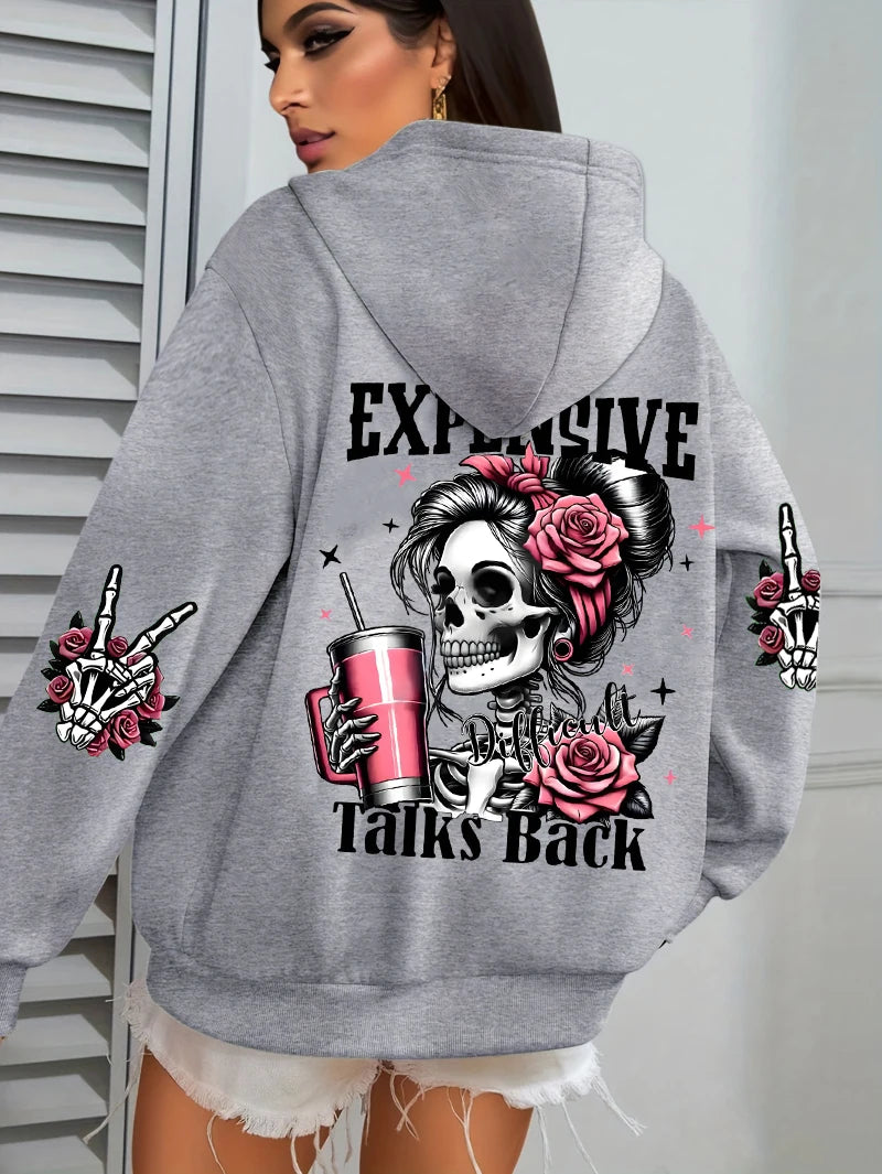 Expensive Talks Back Funny Printing Womens Hoodie Loose Multicolor Pullovers Fleece Autumn Sportswear Casual Pocket Hoody - Matrix Studios