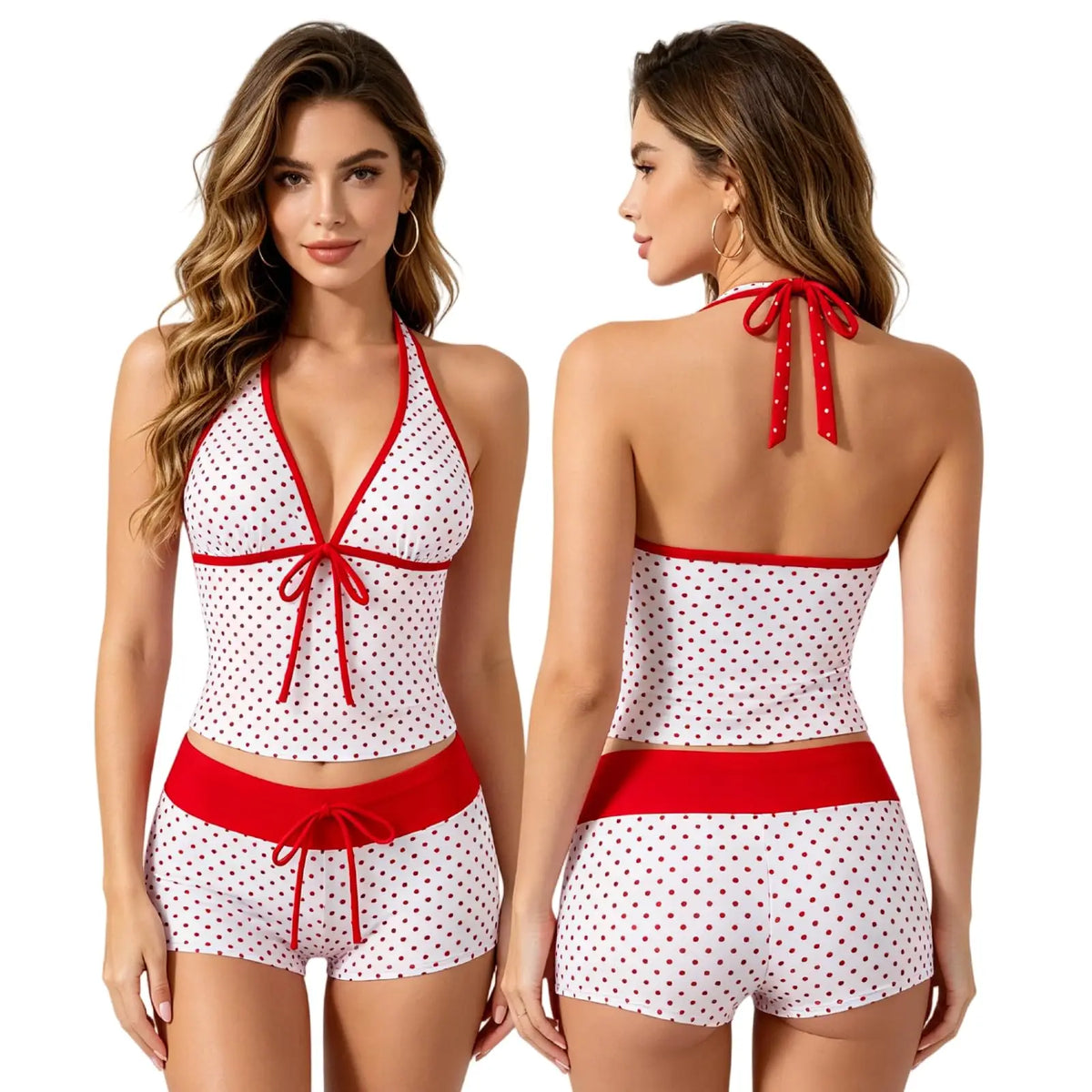 Women'S Swimsuit 2 Piece Polka Dot Tankini Swimsuit For Women Cute Bikini Top With Boyshorts Triangle Bathing Suit For Women - Matrix-studios.com