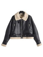 Ailegogo Autumn Winter Women Warm Loose Faux Lamb Fur Short Coat Streetwear Female Retro Zipper Spliced Coat Outwear - Matrix Studios