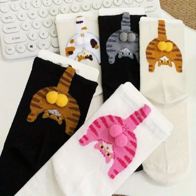 Cartoon 3D Cat Egg Design Middle Tube Socks for Women Soft Breathable Cute and Funny Couple Socks Spring Autumn Cute - Matrix Studios