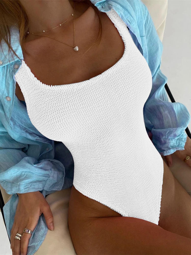 Summer Chic Bodycon Bikini Sexy Backless Swimsuit Women's Solid Slim One Piece Swimsuit Candy Color Bodysuits Casual Beach Wear - Matrix Studios
