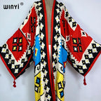 2023 WINYI New Cotton Feeling Bikini Cover-ups Bohemian Print Front Open Long Kimono Kaftan Beach Cover Ups for Swimwear Dresses - Matrix Studios