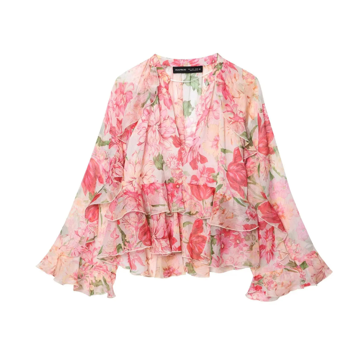 Women New Fashion Summer Casual Chic Women Blouse V-Neck Tiered Long Sleeve Loose Shirts Vintage Style Tops 3130359 - Matrix-studios.com