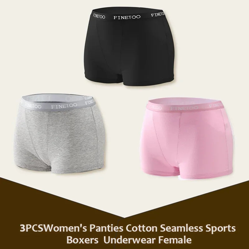 3Pcs Women's Panties Cotton Seamless Sports Boxers Underwear Female Solid Color Briefs Lingerie Intimate Underpant Finetoo S-XXL - Matrix Studios