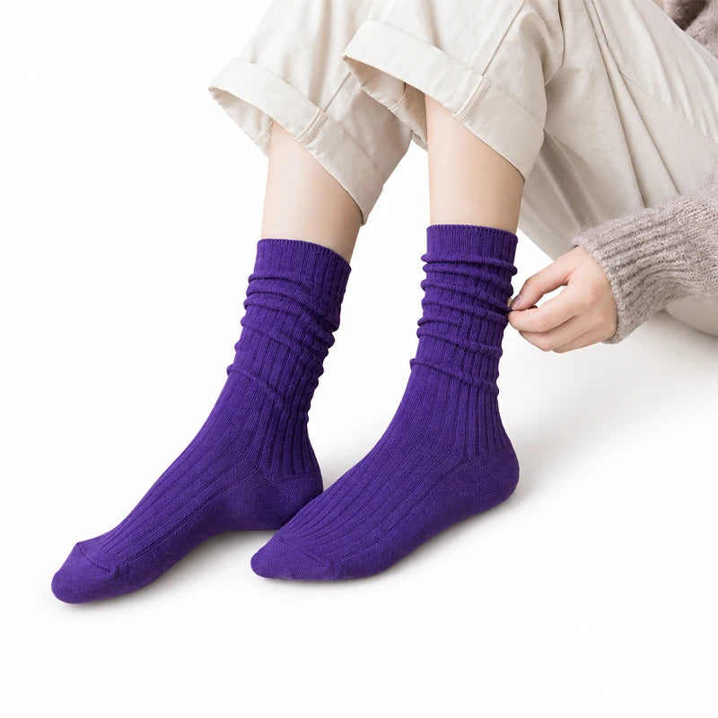1/3/5 Pairs Women's Ribbed Crew Socks Soft Stretchy Solid Color Slouch Mid-Calf Sock High Quality Elastic Casual Fashion Sox - Matrix Studios