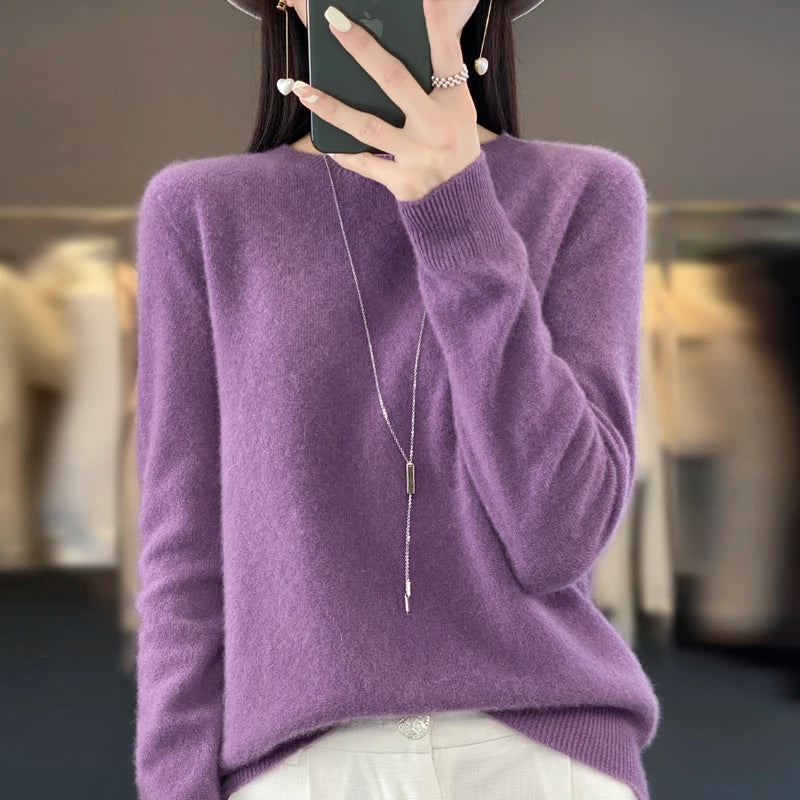New Cashmere Sweater for Women in Autumn and Winter 100% Merino Wool Fashion O-neck Warm Pullover Top - Matrix Studios