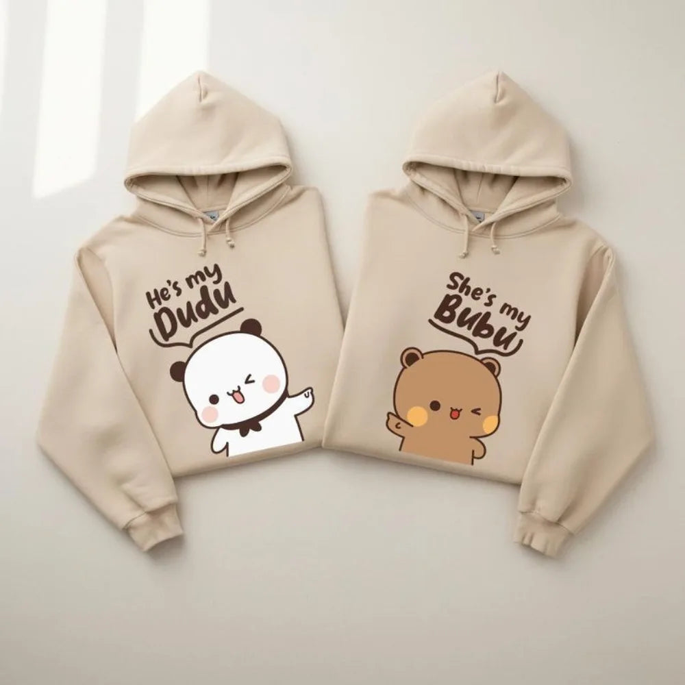 Bubu Dudu Bear Couple Hoodies Matching His and Hers Outfit Casual Cute Couple Outfits Fall Winter Men Women Daily Life Apparel - Matrix Studios