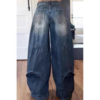 Y2K Women Loose Denim Jeans Asymmetric Button Pocket Washed Jean Casual Harajuku High Street Grunge Denim Trouders Pants - Matrix-studios.com