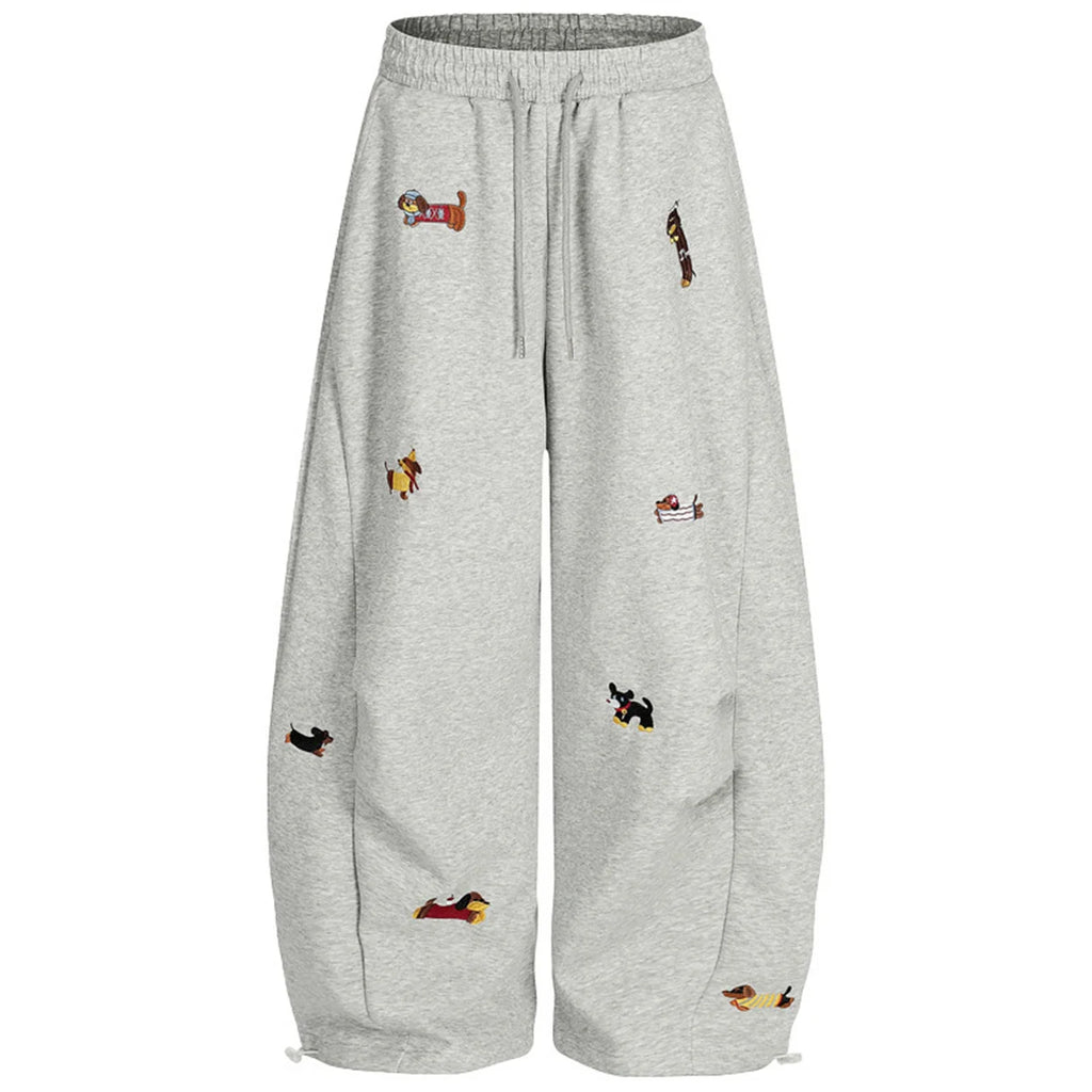 Embroidery Sausage Dog Sweatpants Loose Casual Joggers Wide Leg Couple Streetwear Fun Fashion Comfortable Pants Baggy Sweatpants - Matrix-studios.com