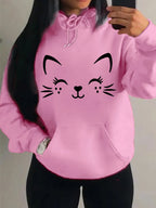 Simple Word Cat Happy Pattern Women Hoodies Fashion Casual Streetwear Personality Hip Hop Hoodie Trendy Fleece Pulloverar