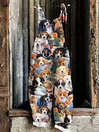 New Summer Women's Jumpsuit Cartoon Dog Print Fashion Cute Casual Jumpsuit Women's Parent-Child Outdoor Travel Lace-Up Jumpsuit - Matrix Studios