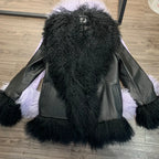 Sheep Collar Coats Women Winter Luxury Mongolian Fur Leather Jackets with Long Sleeve 7251 - Matrix Studios