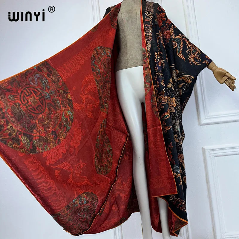WINYI High Quality Double-Sided Print Open Abaya Dubai Luxury Coat Beach Wear Cover Up Elegant Muslim Cardigan Kimono Maxi Dress - Matrix Studios