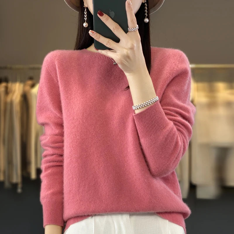 100% Merino Wool Sweater Women O-neck Cashmere Knitwear Female Pullover Autumn Winter Casual Tops Solid Color Soft  Clothing - Matrix Studios
