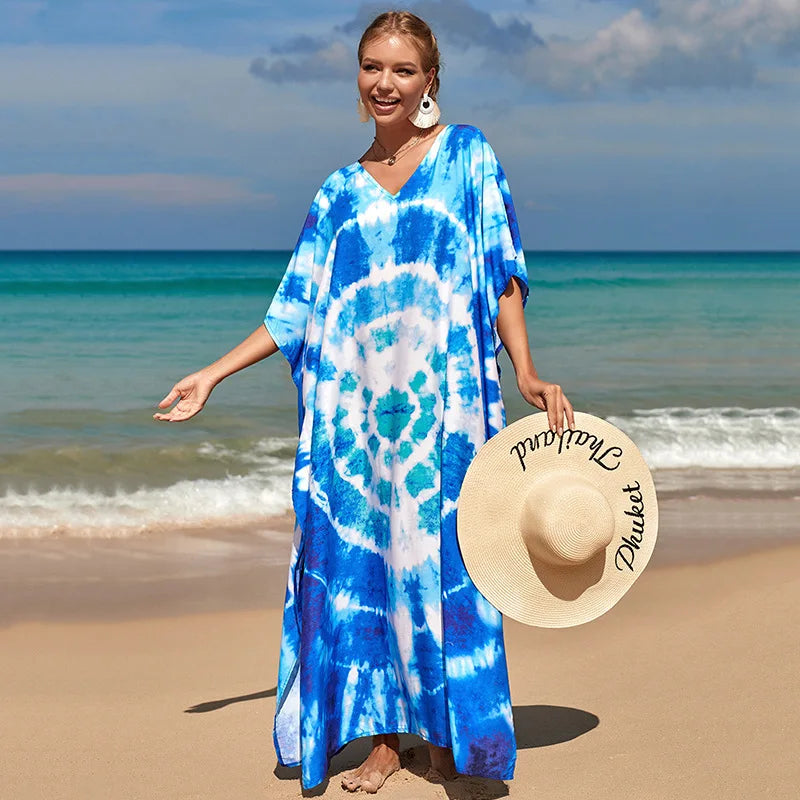 Plus Size Swimsuit Kaftans Beach Cover Ups Colorful Outfits Dress Bathing Suit for Women Vacation Outfits - Matrix Studios