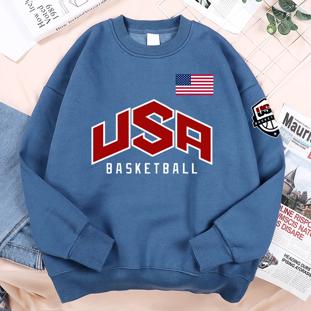USA Basketballer Printed Street Casual Hoody Men Women Hip Hop Oversized Clothing Loose Warm Fleece Sweatshirts Couple Hoodies - Matrix Studios