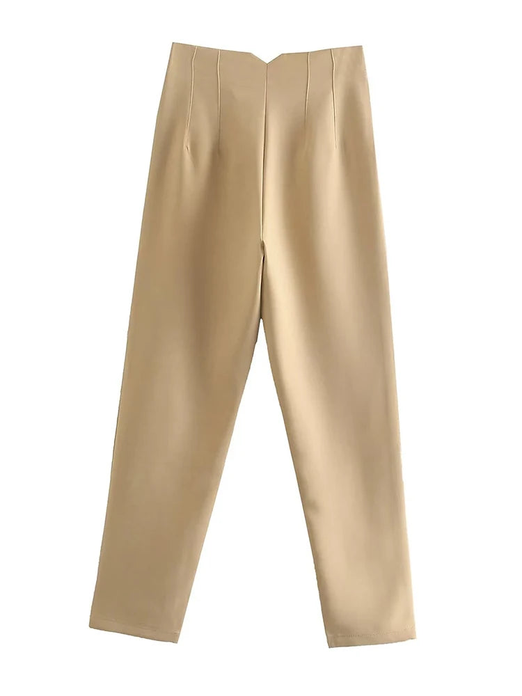 Willshela Women Fashion Straight Pants High Waist Front Zipper Trousers Vintage Full Length Female Chic Lady - Matrix-studios.com