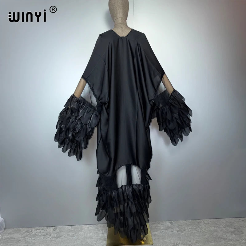 WINYI Catwalk Sexy Kimono Women Elegant Coat Long Sleeve Cardigan Abaya Dubai Luxury Beachwear Cover Up Dress Holiday Caftan - Matrix Studios