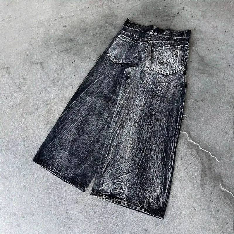 Gothic Retro Baggy Unisex Mopping Pants Y2K Phantom Jeans High Street Spider Embroidered Patch Hip Hop Streetwear Straight Jeans - Matrix Studios