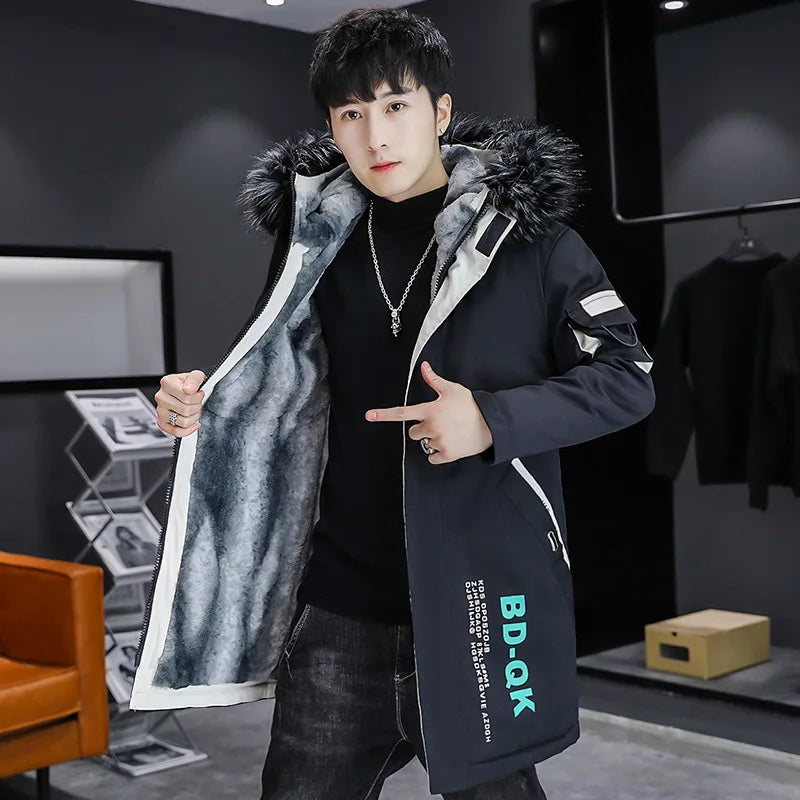 Winter Men's Long Down Jacket Fashion Male Thermal Parkas Coats Casual Men Classic Fur Collar Warm Padded Jackets Clothing 5XL - Matrix Studios