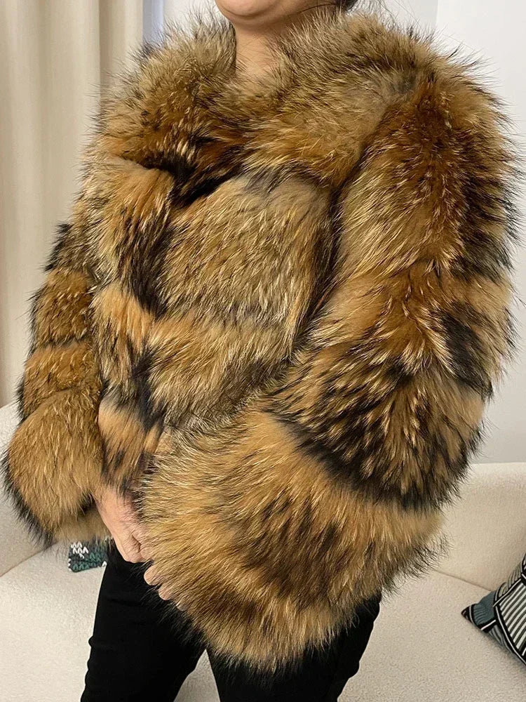 OFTBUY 2024 Winter Real Natural Raccoon Fox Fur Women Coat Short Leather Thickened Warm Jacket Elegant Fashionable Overcoats - Matrix Studios