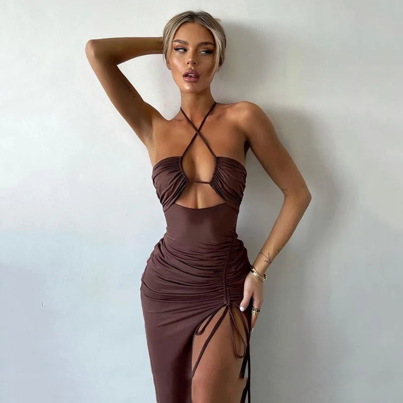 Sleeveless Sexy Female Midi Backless Dresses Slim Night Club Party Women's Dress Bodycon Vestidos Elegantes Para Mujer - Matrix-studios.com