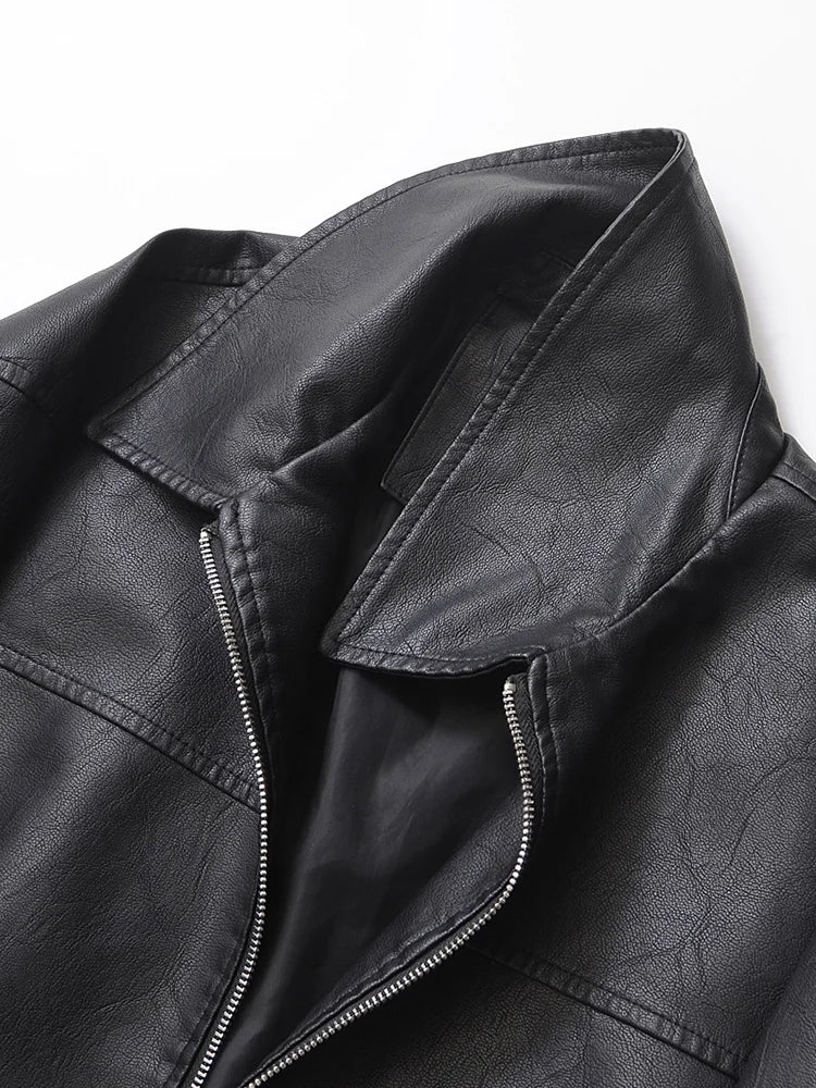 Ailegogo Streetwear Women Retro Loose Short Pu Faux Leather Jacket Spring Autumn Female Zipper Coat Vintage Moto Biker Outwear - Matrix Studios