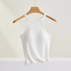 Threaded Halter Neck Camisole Top With Build-in Bra High Elastic Slim-fitting Sling Fixed Cup Breathable Women Underwear - Matrix-studios.com