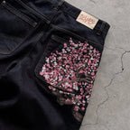 Y2K Harajuku jeans Goth vintage plum blossom embroidery pattern wide leg pants men women denim fabric American style street wear - Matrix Studios