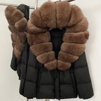 Reality Fur Jacket Real Fur Collar Duck Down Coat Female Winter Hooded Warm Fox Fur Coat Women Natural Raccoon Fur Puffer Jacket - Matrix Studios