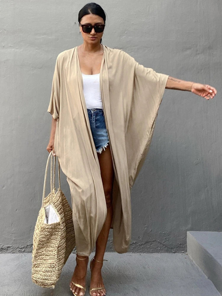 Beach Cover Up Kimono Women Summer 2022 New Pareo Swimsuit Cape Solid Bohemian Tunic Dresses Bathing Suits Dropshipping - Matrix Studios