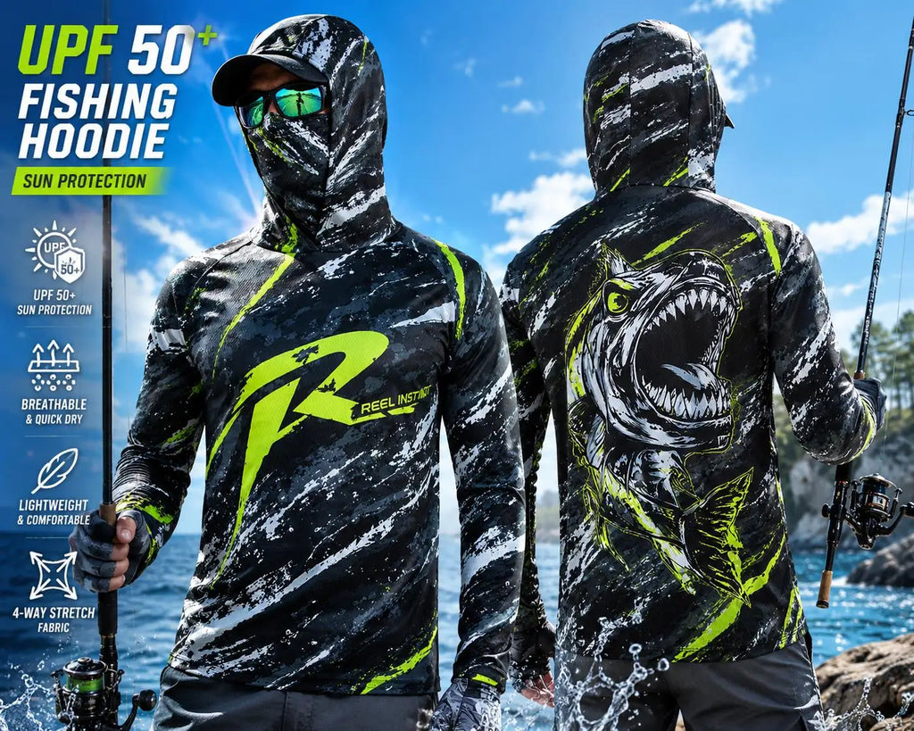 Men's Hooded Fishing Shirt UPF Sun Protection Breathable Long Sleeve Quick Dry Outdoor Angling Jersey With Face Cover - Matrix Studios