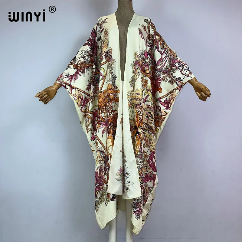 WINYI Kimono Africa Summer Boho Print Beach Outfits for Women Cover-Up Long Coat Elegant Coat Beach Outfits for Women Maxi Dress - Matrix Studios